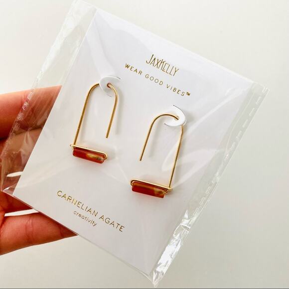 NEW REVOLVE NORDSTROM 18kt Gold Filled Vermeil Orange Red Carnelian Bead Earring - Picture 6 of 8